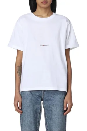 Saint Laurent Tops, Dames, Wit, M, Katoen, Witte Katoenen Tee Klassieke Stijl