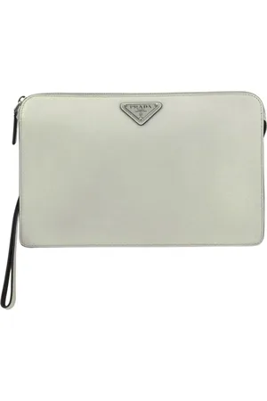 Prada Tassen, Heren, Grijs, ONE Size, Platinum Leren Aktetas