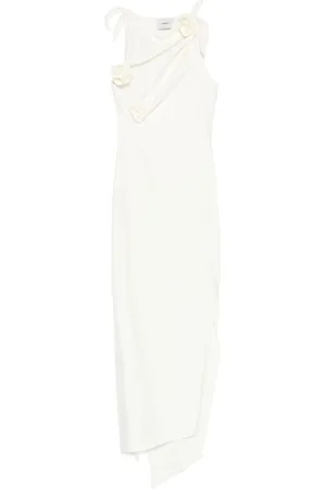 COPERNI Kleedjes, Dames, Wit, L, Nylon, Asymmetrische Maxi-jurk met Bloem