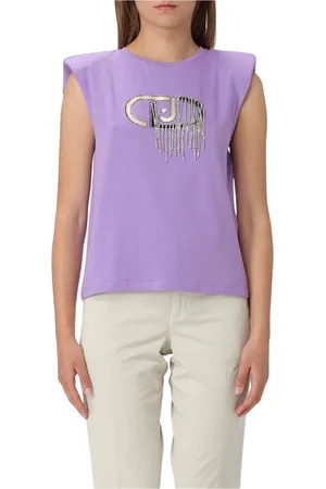 Liu Jo Tops, Dames, Paars, S, Katoen, Wisteria Rhinestone Mouwloze Top