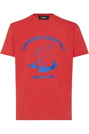 Dsquared2 Tops, Heren, Rood, L, Katoen, Graphic Print Cardinal T-shirt