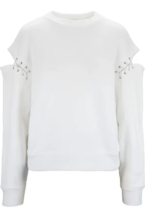 Alexander McQueen Sweatshirts & Hoodies, Dames, Wit, XS, Katoen, Stijlvolle Dames Pullover met Leren Details