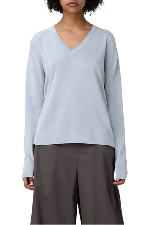 Max Mara Truien, Dames, Blauw, S, Hemelsblauwe V-hals Gebreide Trui
