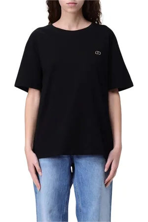 Twin-Set Tops, Dames, Zwart, S, Katoen, Witte korte mouw Tee