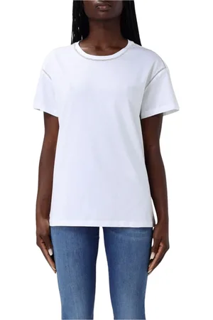 Liu Jo Tops, Dames, Wit, XS, Katoen, Witte Rhinestone Trim T-Shirt