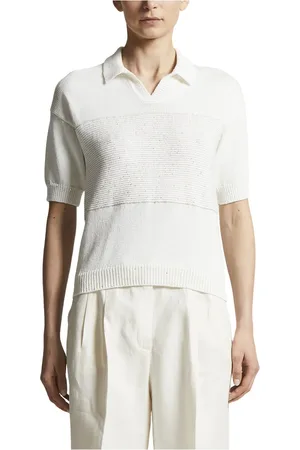 PESERICO SIGN Truien, Dames, Wit, 3Xs, Katoen, Katoenen poloshirt met pailletten