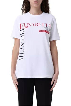 Elisabetta Franchi Tops, Dames, Wit, S, Katoen, Chique Logo Tee voor Vrouwen