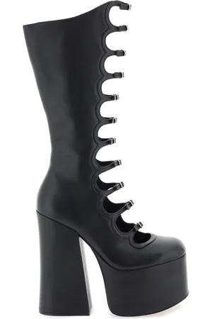 Marc Jacobs Schoenen, Dames, Zwart, 36 EU, Leer, Kiki Kniehoge Laarzen met Uitsparingen