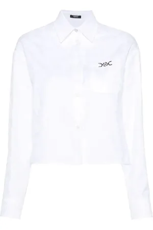 VERSACE Blouses & Shirts, Dames, Wit, S, Barok Print Crop Shirt