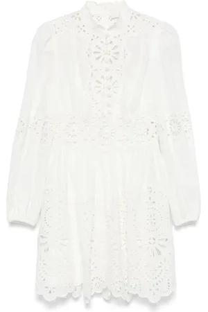 ZIMMERMANN Kleedjes, Dames, Wit, M, Linnen, Acacia Broderie Mini Jurk