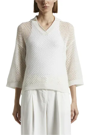 PESERICO SIGN Truien, Dames, , S, Wol, Alpaca wol technisch garen poloshirt met pailletten