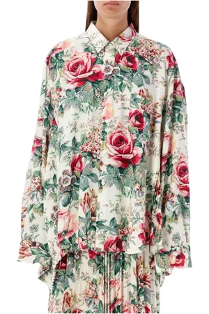 JUNYA WATANABE Blouses & Shirts, Dames, Veelkleurig, S, Witte Bloemenprint Shirt