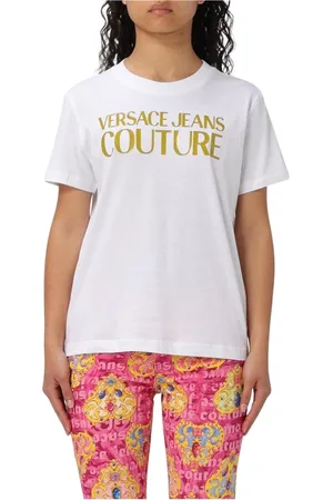 VERSACE Tops, Dames, Wit, S, Klassieke Logo Tee voor Vrouwen