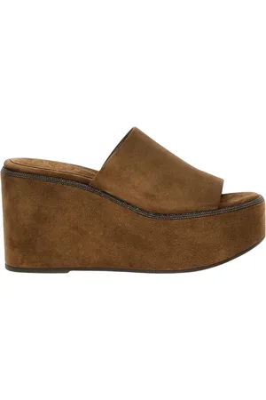 Brunello Cucinelli Schoenen, Dames, , 38 EU, Suède, Plateau Sleehak Sandalen Vrouwen