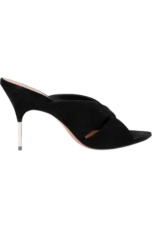 Amina Muaddi Schoenen, Dames, Zwart, 37 1/2 EU, Suède, Zwarte Suède Stiletto Muiltjes