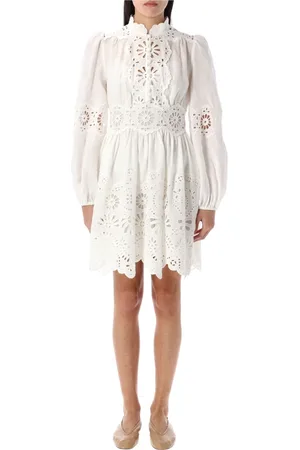 ZIMMERMANN Kleedjes, Dames, Wit, XS, Leer, Acacia Broderie Mini Jurk