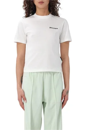 Palm Angels Tops, Dames, Wit, S, Katoen, Klassieke Logo Tee in Wit