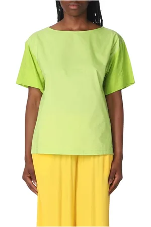SEMICOUTURE Tops, Dames, Groen, S, Katoen, Groene Boothals Top Stijlvol Veelzijdig