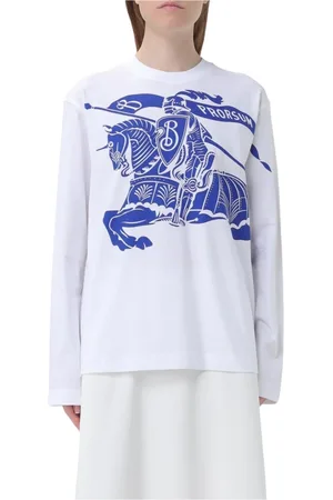 Burberry Tops, Dames, Wit, S, Minimalist Knight Horse Grafische Tee