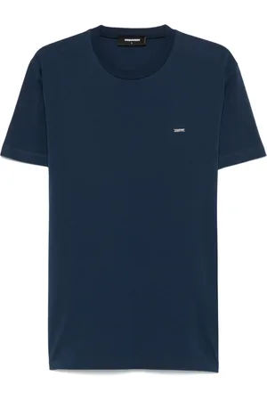 Dsquared2 Tops, Heren, Blauw, L, Katoen, T-shirt met logoplaatje en ronde hals