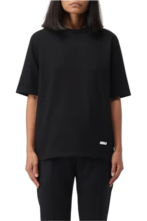 Jil Sander Tops, Dames, Zwart, M, Katoen, Zwarte Crew Neck Tee Minimalistische Stijl