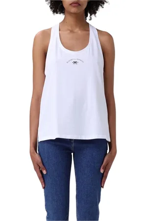 Elisabetta Franchi Tops, Dames, Wit, L, Katoen, Witte Racerback Tank Top