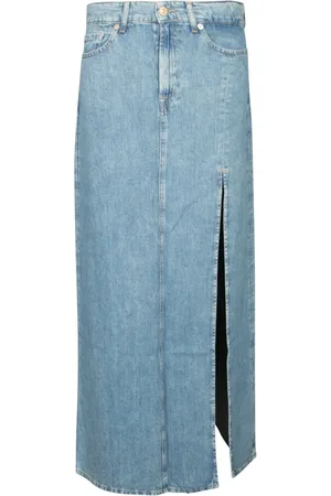 7 for all Mankind Rokken, Dames, Blauw, W27, Denim, Denim lange rok met zijsplit