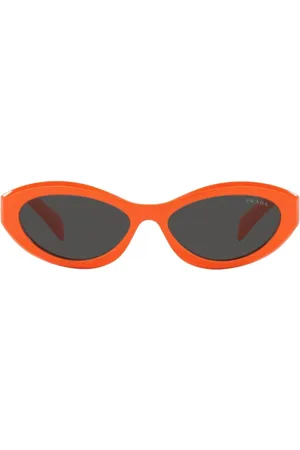 Prada Accessoires, Dames, Oranje, ONE Size, Geometric-Temple Zonnebril