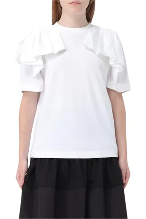 Alexander McQueen Tops, Dames, Wit, 2Xs, Katoen, Elegante Gedrapeerde Witte T-Shirt