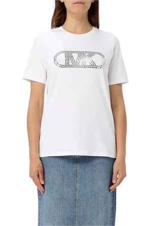 Michael Kors Tops, Dames, Wit, L, Katoen, Kristalversierd Wit T-shirt