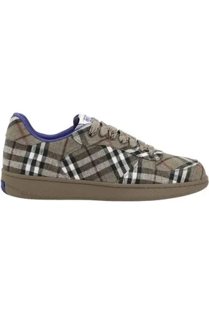 Burberry Schoenen, Heren, Bruin, 43 EU, Polyester, Sneakers met ruitpatroon en veters