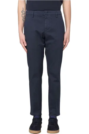 Dondup Broeken, Heren, Blauw, W33, Katoen, Blauwe Casual Chinos Broek Moderne Pasvorm