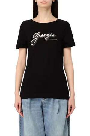 Armani Exchange Tops, Dames, Zwart, S, Katoen, Grafisch T-shirt voor vrouwen