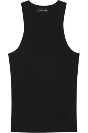 ANINE BING Tops, Dames, Zwart, S, Katoen, Zwarte Geribbelde Mouwloze Top