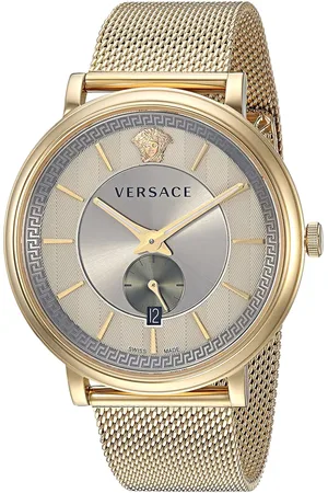VERSACE Accessoires, Heren, Geel, ONE Size, Herenhorloge V-Circle Manifesto Editie Zwitsers Kwarts Roestvrij Staal Vbq 070017