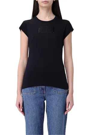 Elisabetta Franchi Tops, Dames, Zwart, S, Wit Geborduurd Patch T-Shirt