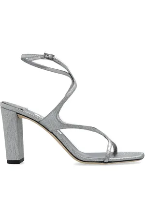 Jimmy Choo Schoenen, Dames, Grijs, 38 EU, Leer, Azie Sandalen met Hoge Hak