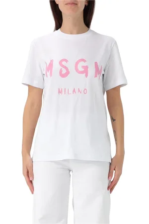 Msgm Tops, Dames, Wit, M, Katoen, Milano Logo Tee voor vrouwen