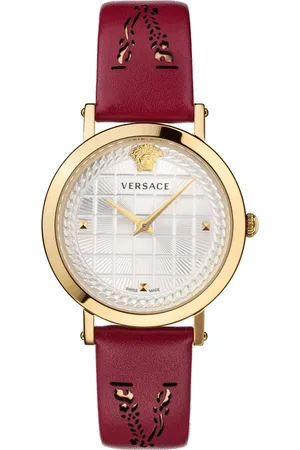 VERSACE Accessoires, Dames, Veelkleurig, ONE Size, Medusa Chain Leren Horloge Rood