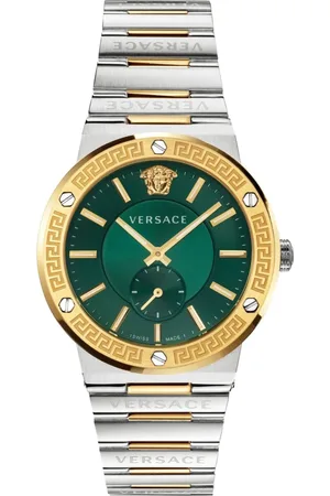 VERSACE Accessoires, Heren, Grijs, ONE Size, Greca Logo Bicolor Horloge