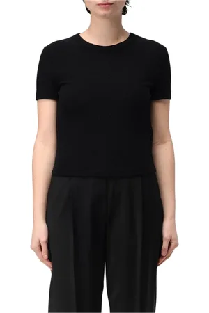 Alexander Wang Tops, Dames, Zwart, L, Polyester, Zwarte Crew Neck Top met textuur