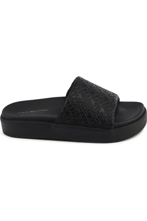 Tommy Hilfiger Schoenen, Dames, Zwart, 36 EU, Polyester, Zwarte Slide Sandalen voor Vrouwen