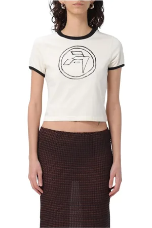 AMBUSH Tops, Dames, , L, Katoen, Geribbeld Crème T-Shirt