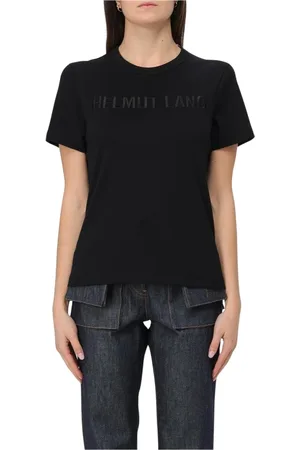 Helmut Lang Tops, Dames, Zwart, L, Katoen, Wit Logo T-shirt