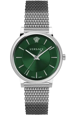 VERSACE Accessoires, Heren, Grijs, ONE Size, Heren V Circle Analoge Horloge Groen