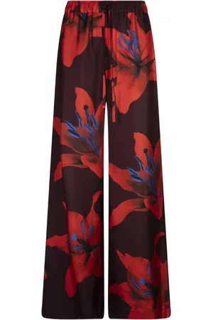 Alexander McQueen Broeken, Dames, Veelkleurig, 2Xs, Flame Lily Rode Pyjamabroek