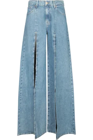 7 for all Mankind Jeans, Dames, Blauw, W28, Katoen, Wijde gespleten high-waisted jeans