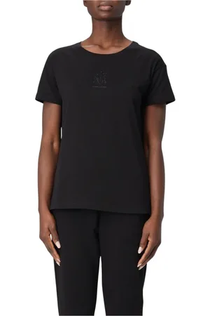 Armani Exchange Tops, Dames, Zwart, L, Katoen, Kristal Logo Tee Stijlvol Wit Shirt