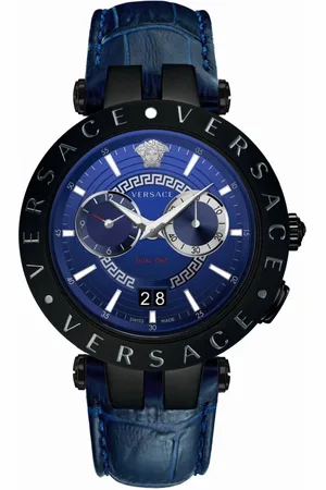 VERSACE Accessoires, Heren, Blauw, ONE Size, Herenhorloge V-Race Dual-Time Blauw