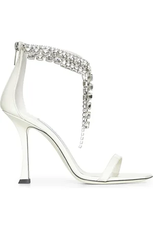 Jimmy Choo Schoenen, Dames, , 40 EU, Leer, Ivoor sandalen met kristallen